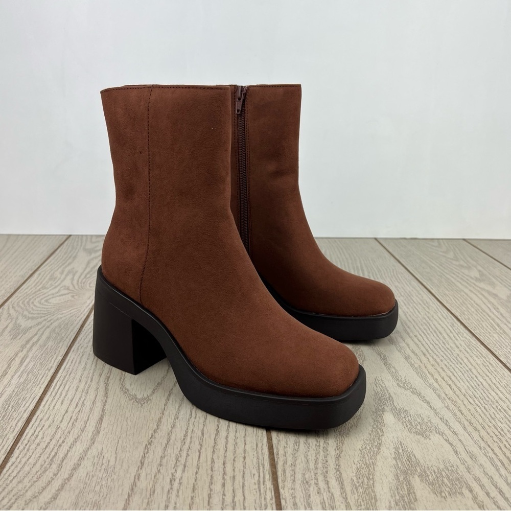 Sun + Stone Women's Tiannaa Platform Booties 7M Russet MC Faux Suede $80